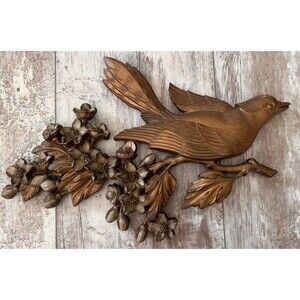 Vintage 1967 Syroco Gold Bird & Flowers Wall Plaque #7038  MCM Decor